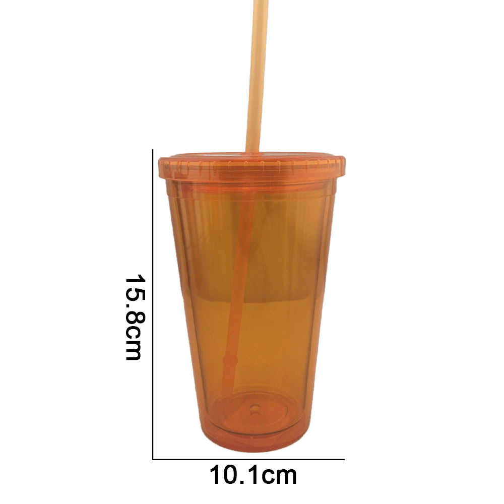 TCJJ Straw Cup With Lid Double-layer Reusable Drinking Cup Plastic Tumbler  Transparent Tea Fruit Coffee
