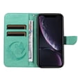 thumbnail image 6 of SaniMore Wallet Case for iPhone XR, PU Leather Embossed Butterfly Flip Folio Cover Card Holder [Kickstand][Wrist Strap] All Arpund Protective Shockproof Shell for iPhone XR(2018), Green, 6 of 18