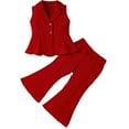 thumbnail image 3 of DAETIROS Girls Blazer & Pants Set 2 Piece Outfit Sleeveless Peplum Top Flared Pants Kids Dressy Party Photo Shoot Wine,Size 7-8 T, 3 of 6