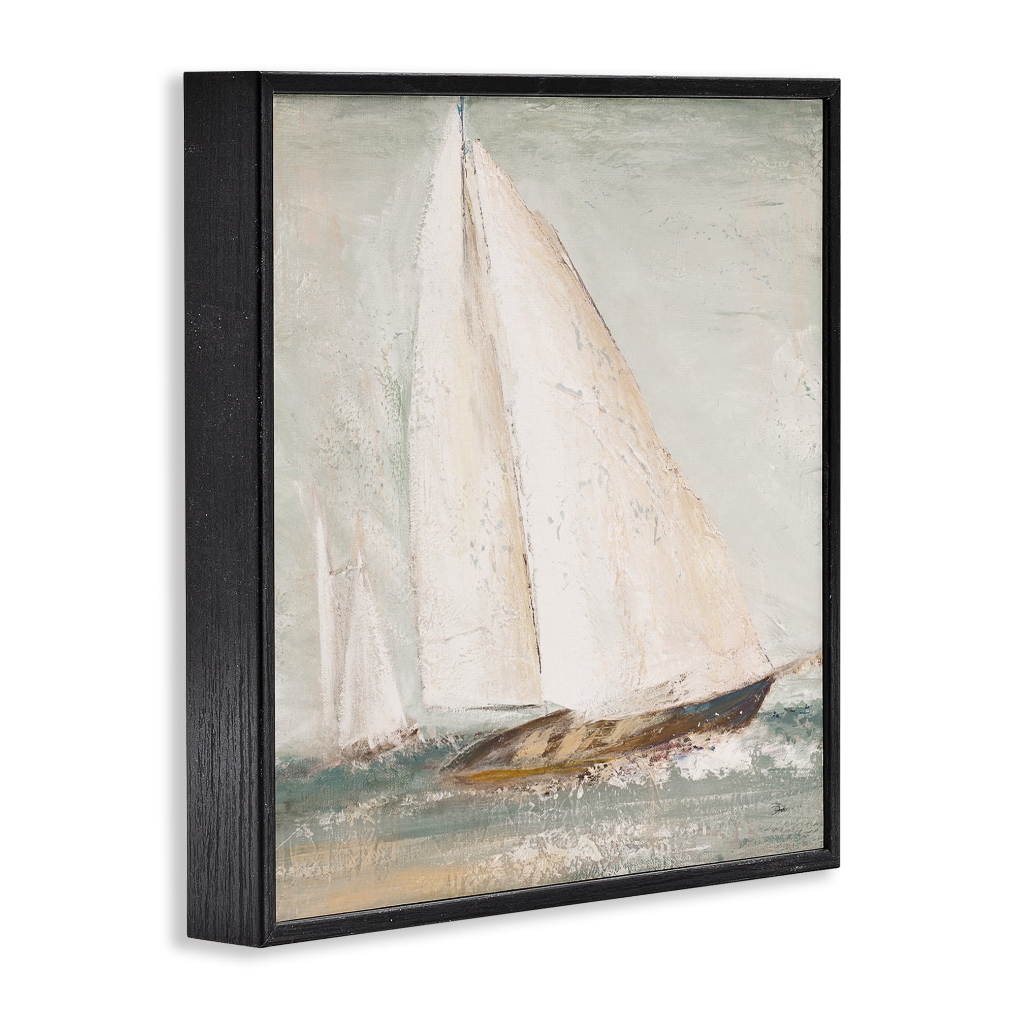 Stupell Industries Vintage Splashing Sailboat Transportation Painting Black Framed Art Print Wall Art, 17 x 17