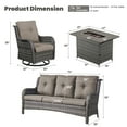 thumbnail image 3 of OPOHORO 4 Pieces Outdoor Conversation Set with 41" Rectangular Fire Pit Table, Gray Rattan Furniture Set with Patio Couch and Swivel Chairs, for Garden Lawn Balcony, Gray Cushion, 3 of 19