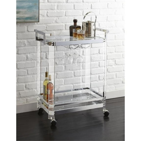 Bowery Hill Acrylic Tempered Glass and Chrome Bar Cart