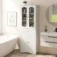 thumbnail image 2 of Costway 63" Tall Bathroom Cabinet with Tempered Glass Doors Adjustable Shelves Large Drawer White, 2 of 10