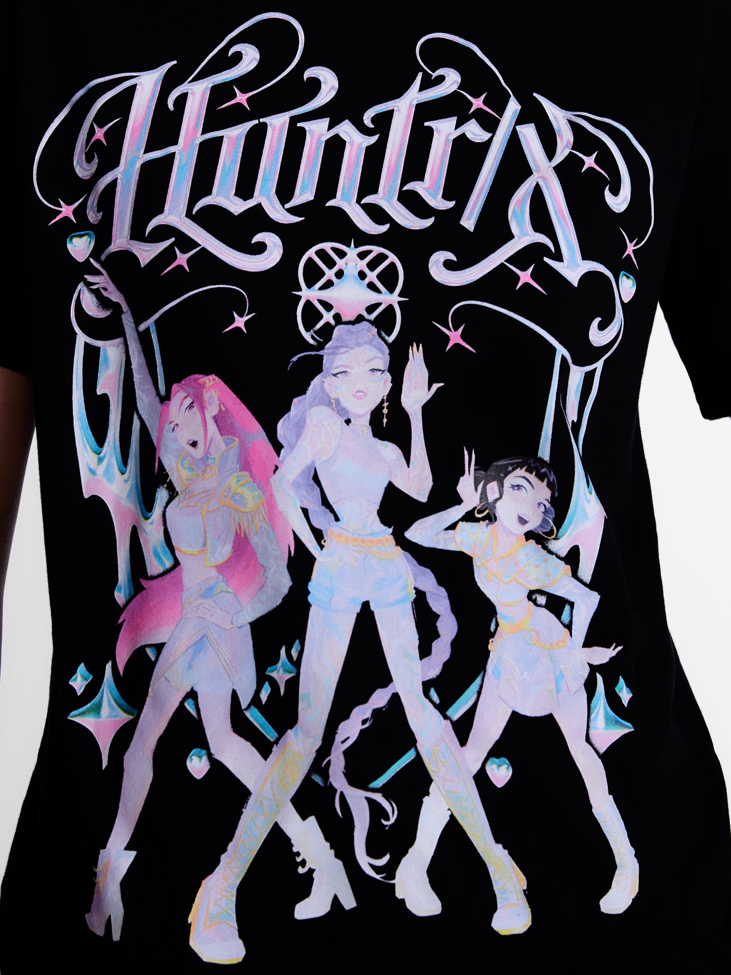 K-Pop Demon Hunters Women's Huntrix Graphic Tee with Short Sleeves, Sizes XXS-XXL