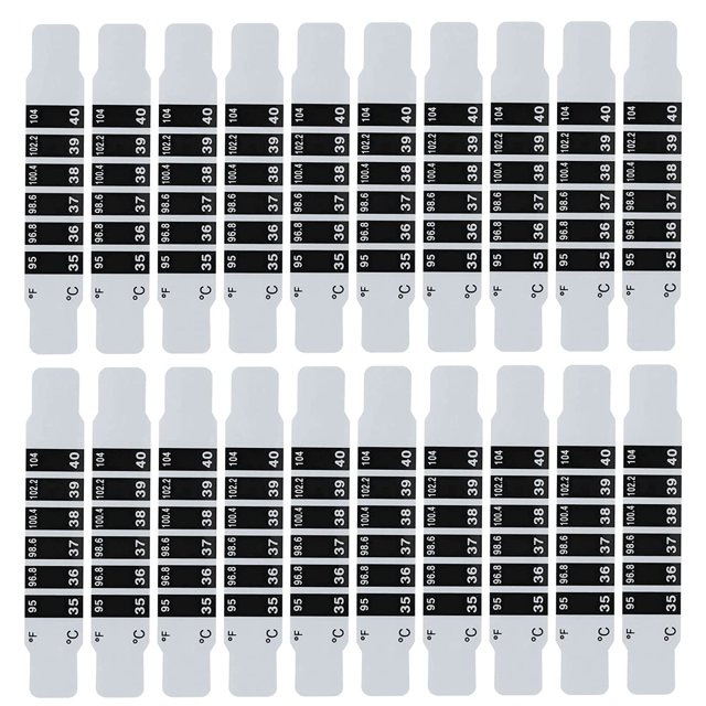 Tiras de temperatura de 20 piezas, Celsius y Fahrenheit, tira de termómetro de frente reutilizable para bebés y ni?os con 20 manuales para uso doméstico ShuxiuWang 8390612417450