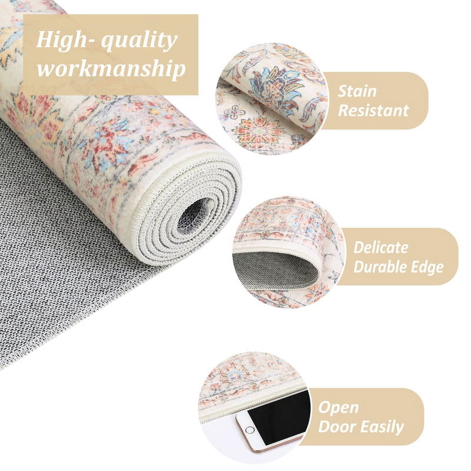 Area Rugs 10'x13' for Living Room Vintage Non Slip Washable Rugs for Dining Room Bedroom Indoor Rugs for Office Beige