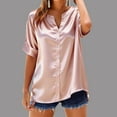thumbnail image 4 of HongQid Silk Button Down Shirts for Women Satin Short Sleeve V Neck Casual Work Office Blouse Tunic Tops, 4 of 5