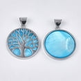 thumbnail image 2 of Freshwater Shell Pendants with Alloy Findings Dyed Flat Round with Tree of Life Platinum Deep Sky Blue 37.5x33.5x3mm Hole: 6x8.5mm, 2 of 2