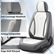 Coverado Car Seat Covers Full Set, Gray&White Front and Back Auto Seat Protectors, Premium Leather Interior Cushions Universal Fit for Most Cars, SUVs and Trucks