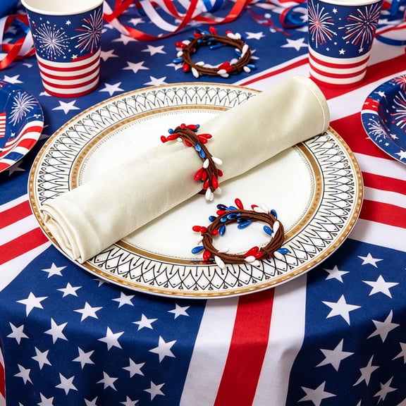 Dongrere 4th of July Napkin Ring, Patriotic Red White Blue Artificial Flower Napkin Holder for Independence Day Party Dinner