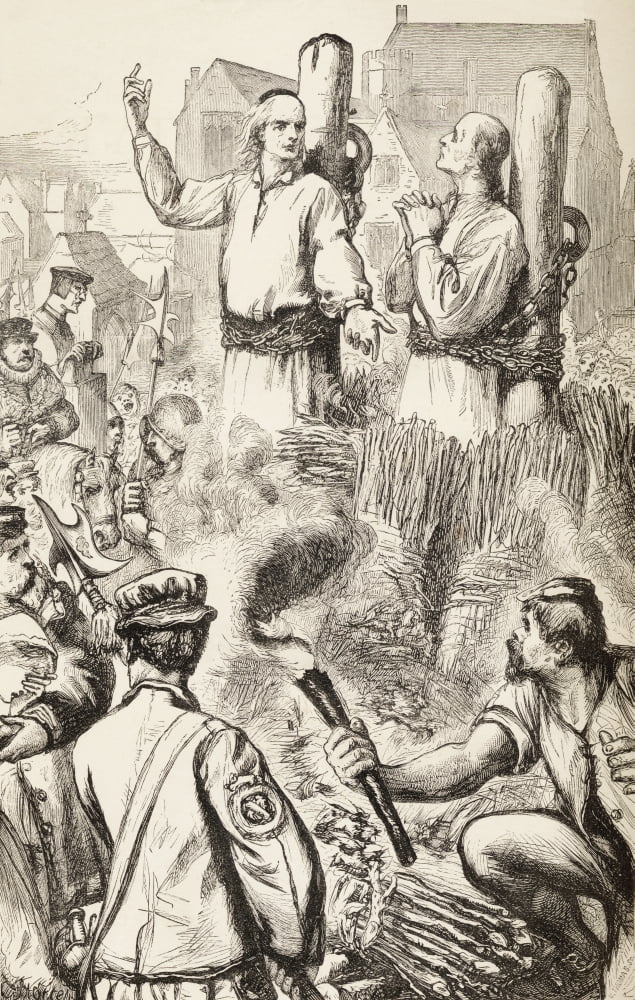 Hugh Latimer And Nicholas Ridley Being Burnt At The Stake 16 October 1555 At Oxford England Latimer Is Quoted As Having Said To Ridley Be Of Good Comfort Master Ridley And Play The Man We Shall This D