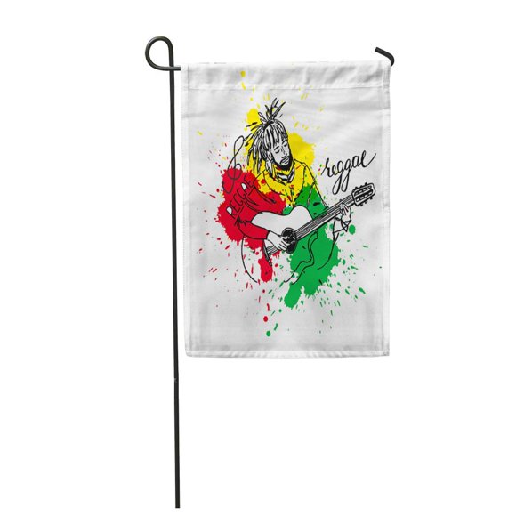 NUDECOR Rastaman Playing Acoustic Guitar Cute Cartoon Rastafarian Guy Garden Flag Decorative Flag House Banner 28x40 inch