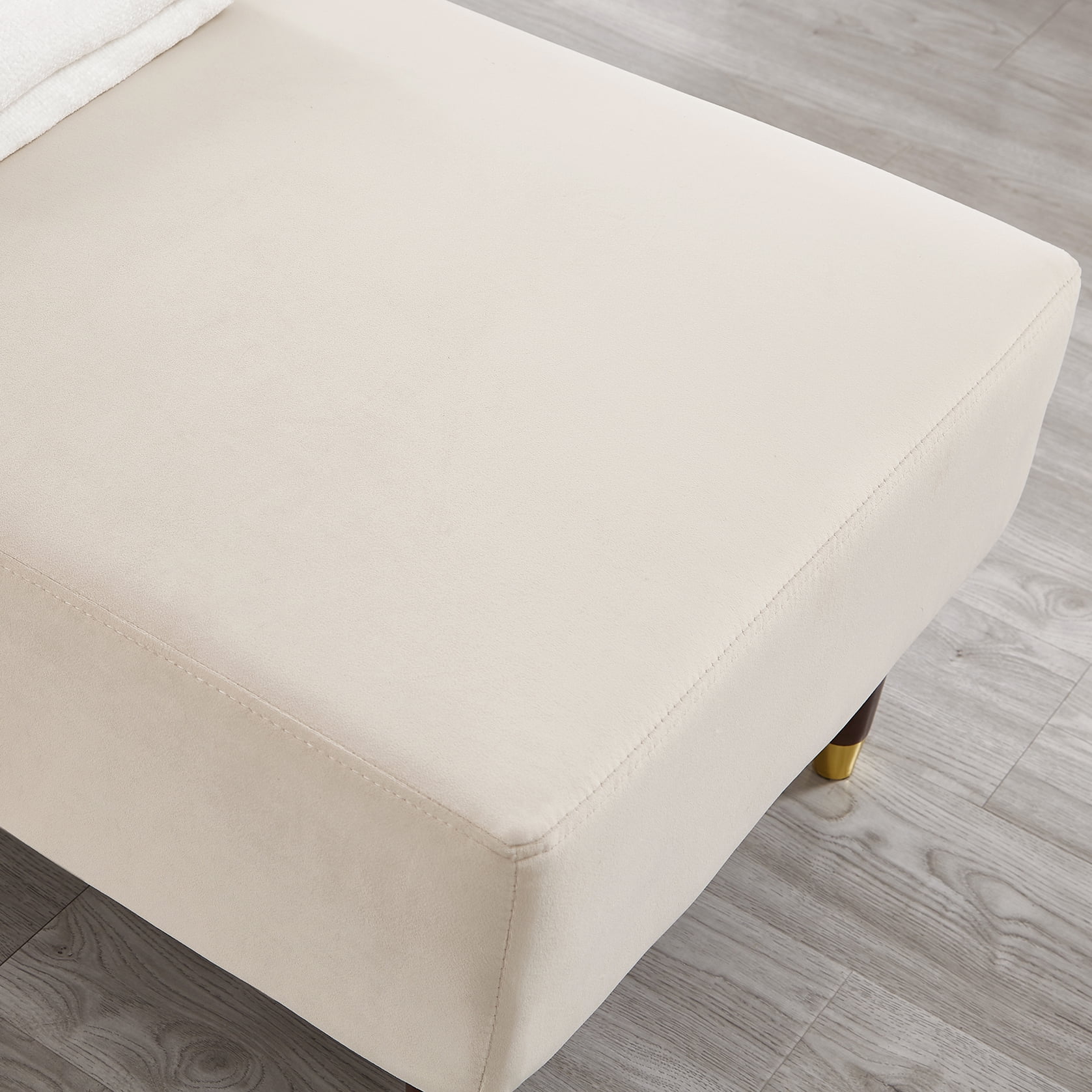 Miniyam Velvet Chaise Lounge, Upholstery Accent Chaise Chair with Pillow for Living Room Bedroom, Left Armrest, Beige