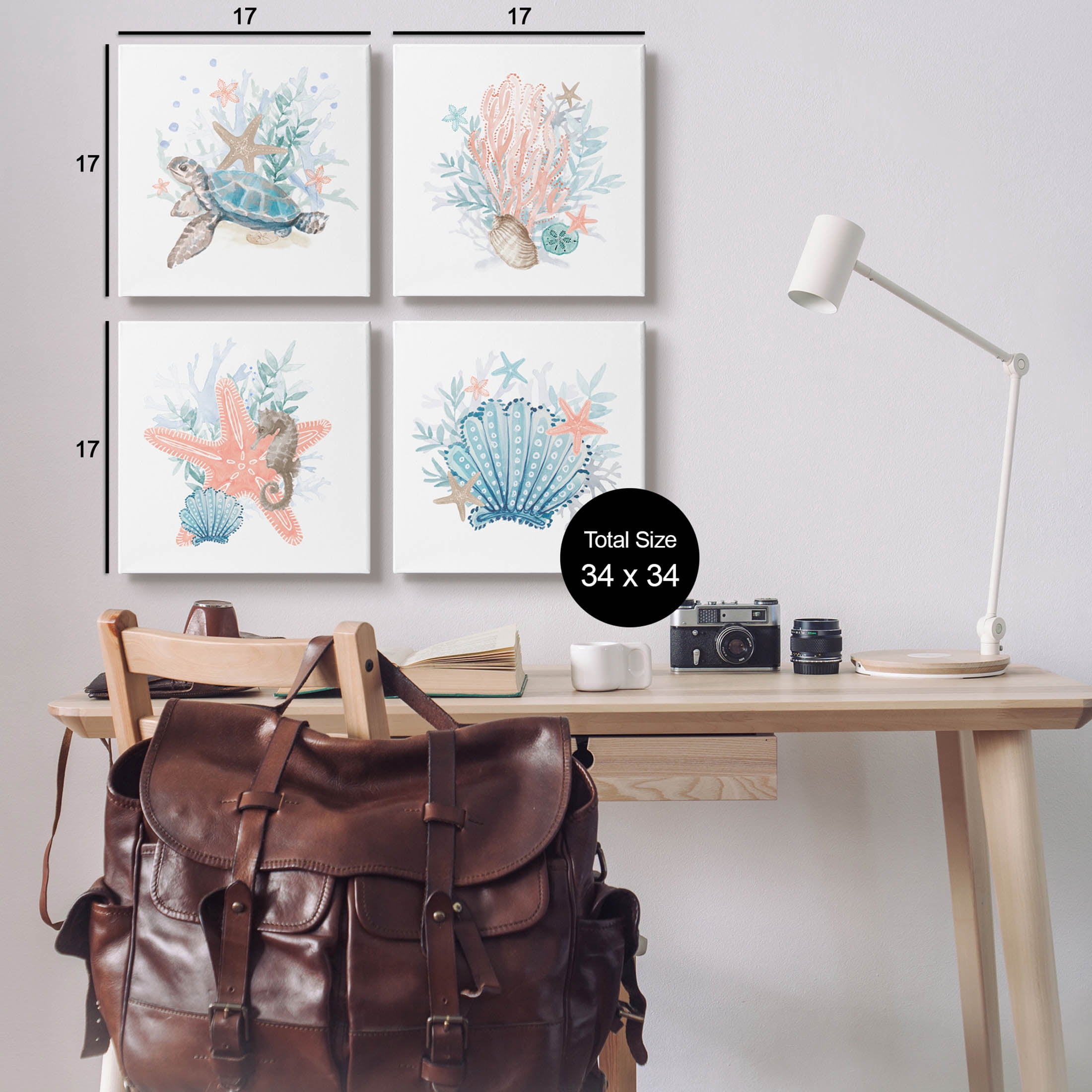 Various Sea Life Nautical Coral Reef Animals & Insects Graphic Art Gallery Wrapped Canvas Print Wall Art, Set of 4