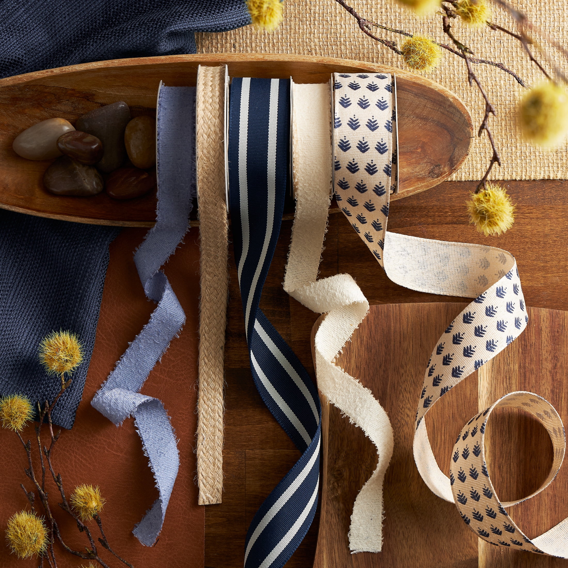 Hillfolk 0.875 texture woven blue 9ft ribbon, for crafts and gifting