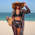 thumbnail image 3 of Women's Three Piece Bikini Set Sexy Multi Color Printed Mesh Cover Up Swimsuit for Beach Party,Red,XL, 3 of 8