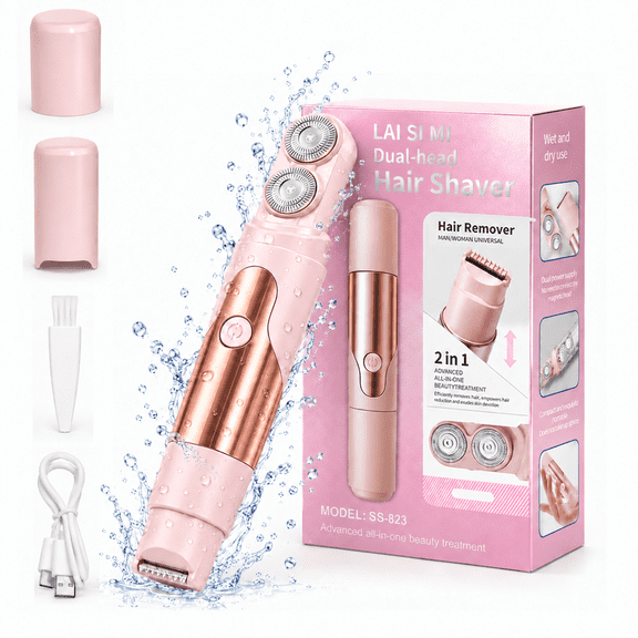 JUUTREN 2-in-1 Electric Razor, Rechargeable Bikini Trimmer for Women & Dual-Head Shaver for Bikini, Face, Body & Legs, IPX7 Waterproof, Wet & Dry pink