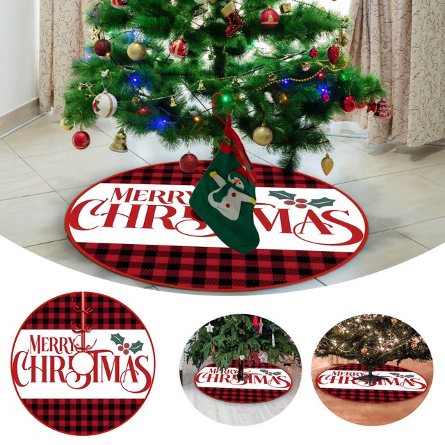 MTBLYS Christmas Tree Skirt Plush Cloth Base 48 Inch Round Holiday Decoration Protector Gift Storage Present Wrapping
