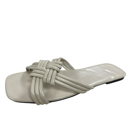 

Fsqjgq Power Steps for Women Sandals Leather Strap Fashion Ladies Solid Sandals Woven Color Casual Flat Women s Sandals Size 12 Womens Sandals Heels Beige 42