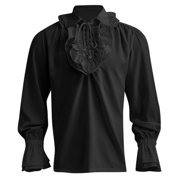 SWSMCLT Men's Steampunk Gypsy Baroque 18th Century Ghillie Pirate Halloween Long Sleeve Victorian Dress Shirt Lace Up Ruffle Blouse Medieval Viking Renaissance Dracula Vampire Outfit Black 46