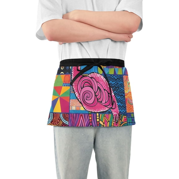 Retro Flamingo Waist Apron Adjustable Server Half Apron Kitchen Cooking with 3 Pockets for Men Women