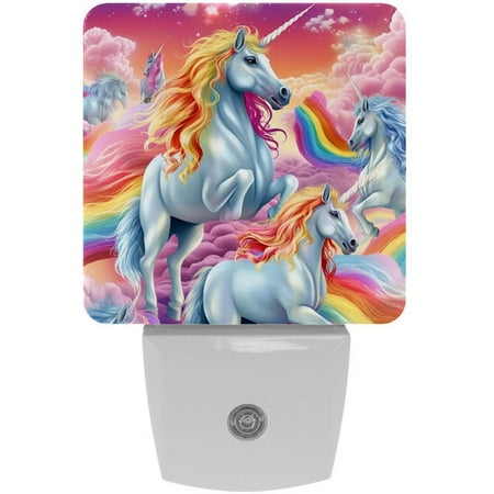 

Rainbow Unicorns LED Square Night Light - Small and Bright Square-shaped LED Night Light for Bedroom Bathroom and Hallway - Compact Plug-in Nightlight with Auto on/Off Sensor