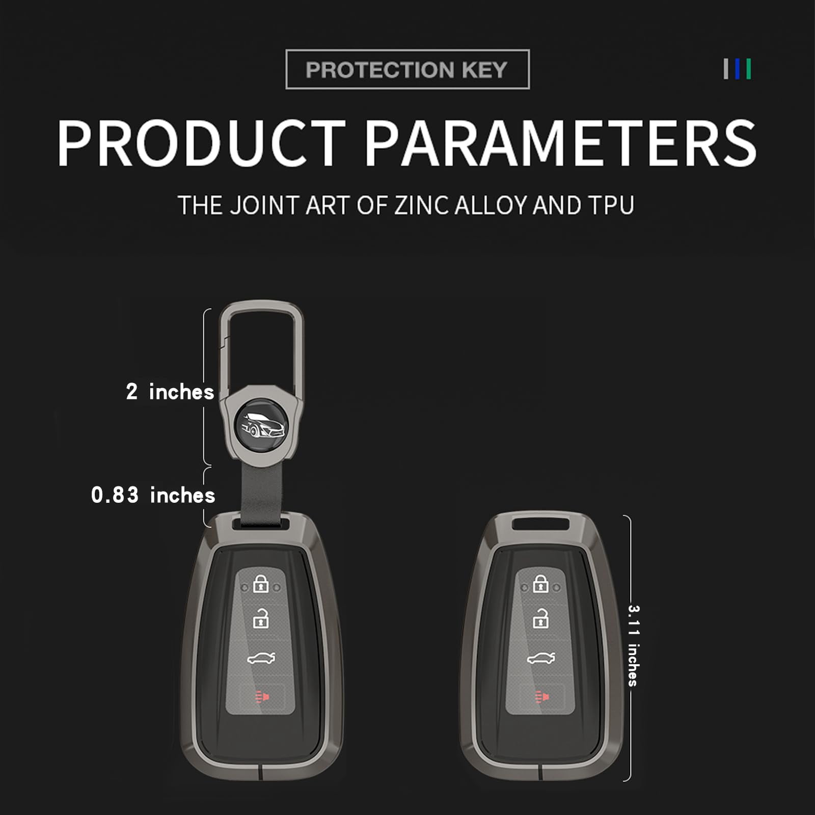 Toyota Key Fob Cover, TPU+Zinc Alloy Case for 2018-2024 RAV4, Camry, C-HR, Avalon, GT86, 2020-2022 Highlander, Corolla, Prius Remote Key