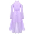 thumbnail image 4 of inhzoy Kids Girls Long Sleeve Junior Bridesmaid Dresses Halter Off Shoulder Wedding Flower Girl High-Low Dress Light Purple 8, 4 of 7