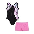 thumbnail image 3 of YiZYiF Little Big Girls Tumbling Gymnastics Dancewear Shiny Rhinestones Leotard with Athletic Shorts Gym Yoga Activewear Leopard 6, 3 of 5