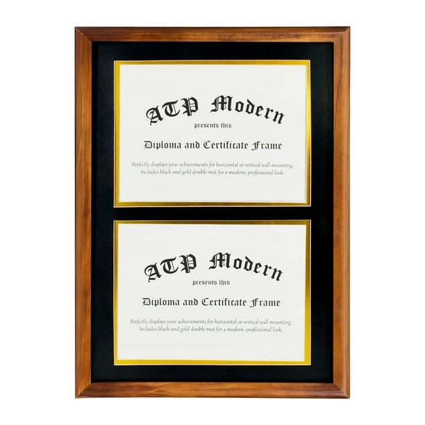 Walnut Double Diploma Frame Degree Frame for Bachelors and Masters Two Certificate Frame