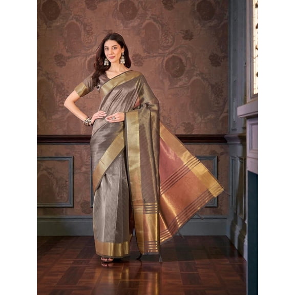 Khadi Organza Saree with Ready Blouse, Cultural Wear for Women