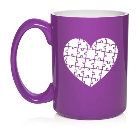

Heart Puzzle Autism Autism Awareness Gift Ceramic Coffee Mug Tea Cup Gift for Her Him Friend Coworker Wife Husband (15oz Purple)