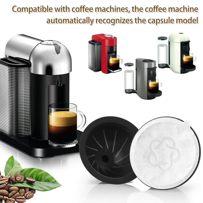  Cápsulas Vertuo reutilizables (5 unidades), cápsula de café  recargable para cápsulas Vertuoline y Vertuo, cápsulas de café de 7.8 fl oz  compatibles con máquina de café Nespresso Vertuo, con 2 tapas