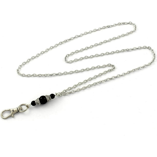 Brenda Elaine Jewelry Silver Plated Women S Fashion Lanyard Necklace Id Badge Holder 32 Inch Silver Textured Chain With Black Pearl Pendant No Rear Clasp Walmart Com Walmart Com