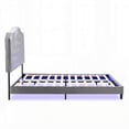 thumbnail image 3 of Upholstered Queen Bed with Curve Design and Button Tufting - Stable Wood Slat Support - Easy Assembly - Light Grey Velvet - Under-bed LED Lights, 3 of 12
