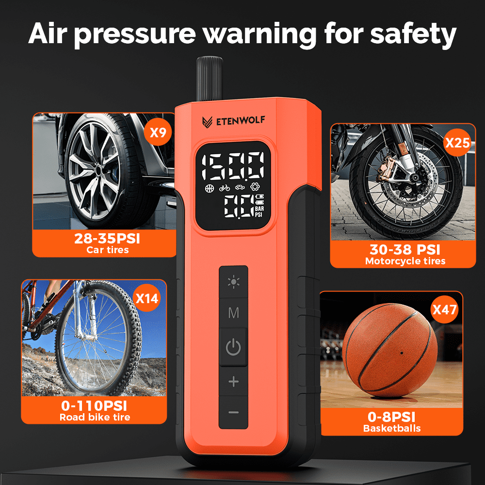 ETENWOLF Tire Inflator Portable Air Compressor with Tire Repair Kit,1 Min Fast Inflation  with Digital Pressure Gauge,for Car,Bicycle,Motorcycle,Ball