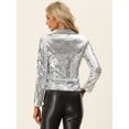 thumbnail image 3 of Chaqueta con Lentejuelas para Mujer Blazer de Color Metálico Brillante Plata S, 3 of 6