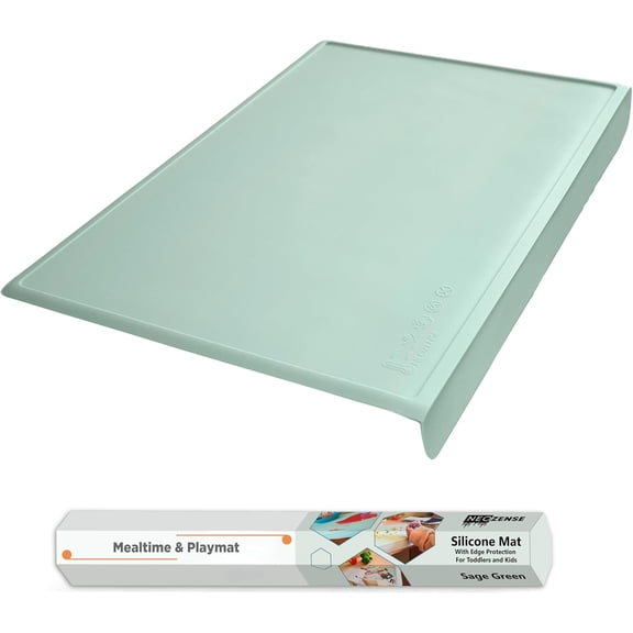 Silicone Placemats for Toddlers & Kids with Angle-Protective Safety Edge – Baby Placemats for Restaurants & Dining Table – Non-Slip & BPA-Free Food Mat – 1.5mm Thick, 18"x12", Sage Green
