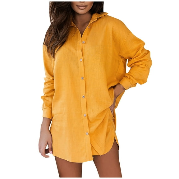 Summer 2 Pieces Outfits for Women Long Sleeve Button Down Shirts Tops with Loose Elastic Waist Shorts Lounge Suit Sets