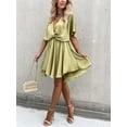thumbnail image 2 of Women's Sexy Half Bat Sleeve Deep V Neck Satin Casual Everyday Solid Color Dress, 2 of 6