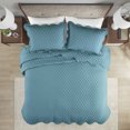 thumbnail image 3 of Madison Park Nala King/Cal King 3-Piece Scalloped Edge Crinkle Microfiber Quilt Set, Teal, 3 of 5