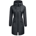 thumbnail image 3 of Women Mid Length Rain Coat Hooded Full Zip Drawstring Waist Windproof Waterproof Lightweight Casual Outdoor Hiking Jacket with Pockets Gray M, 3 of 5