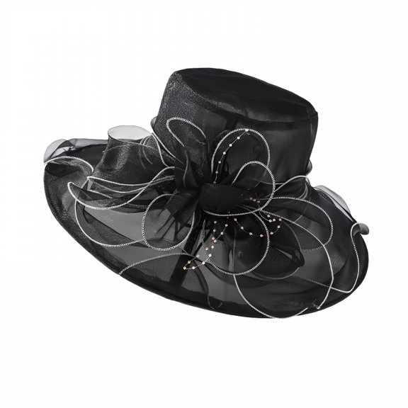 TELOLY Kenntucky Derby Hats for Women Street Photography Flower Sun Visor Hat Fashion Personality Good Wear Big Brim Hat Travel Outing Curly Edge Fashion Hat Fascinators Hats for Women Black