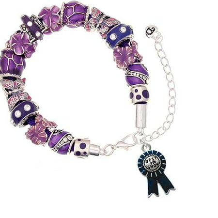 Silvertone Best in Show Blue Ribbon Purple Butterfly Bead
