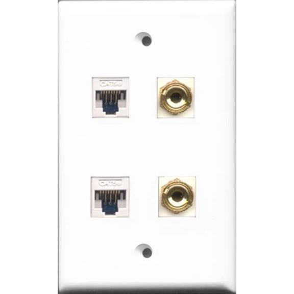 RiteAV - 2 Port Cat5e Ethernet White 2 Port Banana Speaker Wall Plate