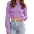 thumbnail image 2 of Long Sleeve Women Crew Neck Cropped Sweaters Ribbed Knit Crop Pullover, 2 of 6