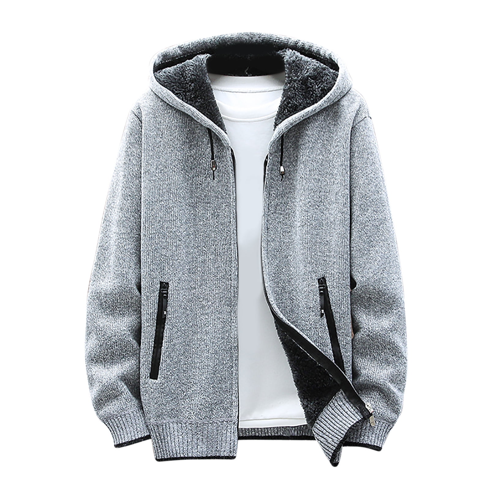Awdenio Men s Jacket Classic Solid Color Knitted Sweater Cardigan Sweater Slim Jacket Gray
