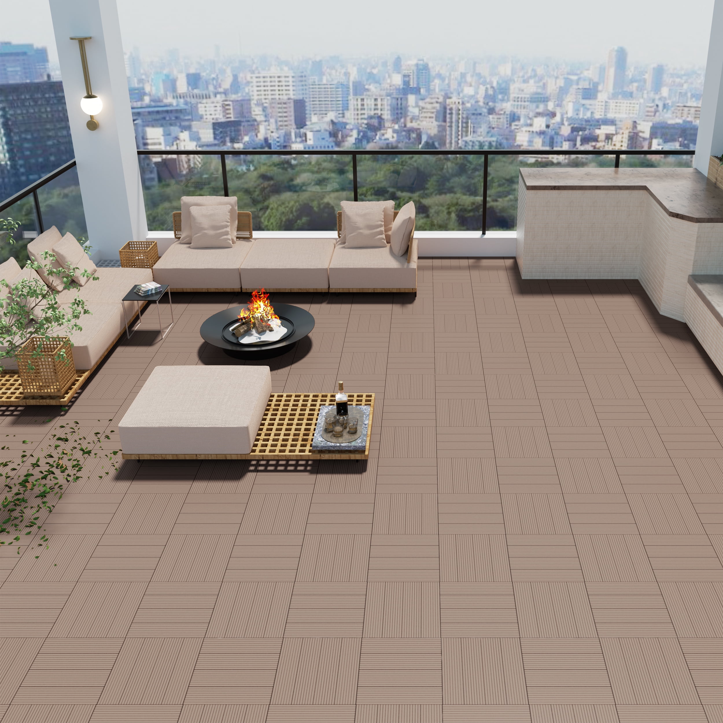 TrumanPick 36 PCS Deck Tiles Patio Pavers Interlocking Flooring Tiles 12"W x 12"L Waterproof Outdoor Flooring for Patio Garden Balcony Backyard All Weather Use, Brown