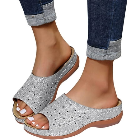 

Sandals for Women Arch Support Rhinestones Dressy Wedge Sandals Casual Summer Open Toe Slide Sandals