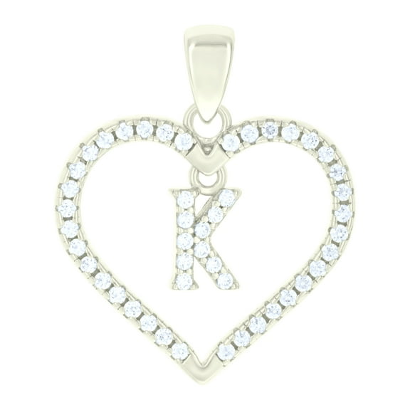 925 Sterling Silver Womens Cubic-Zirconia Initial Alphabet K Heart Charm Pendant